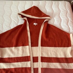 Cozy Hooded Cardigan in Rust and Cream